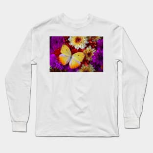 Exotic Yellow Butterfly On Poms Long Sleeve T-Shirt